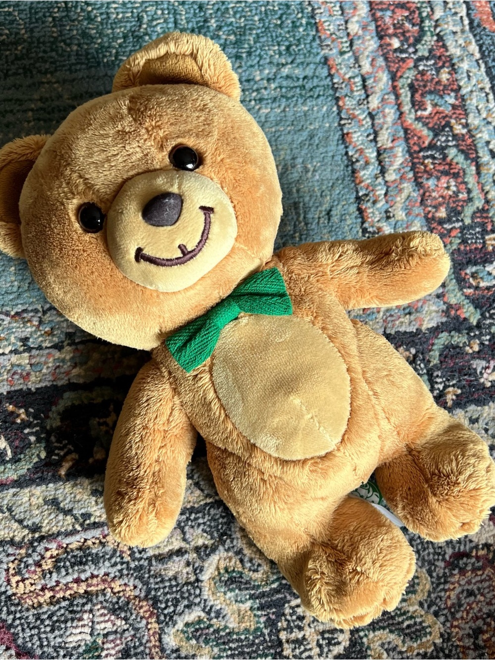 Kraft Gund Peanut Butter Bear Plush Green Bow Stuffed Animal 10 Inch